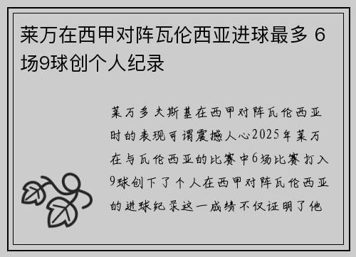 莱万在西甲对阵瓦伦西亚进球最多 6场9球创个人纪录